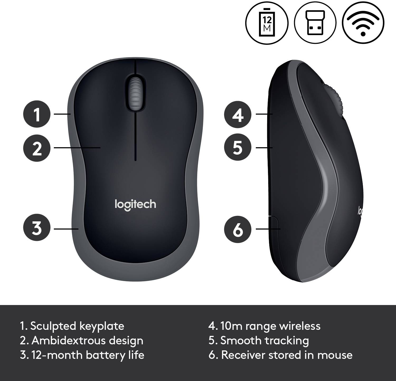 Logitech M185 Souris radio optique gris 3 Boutons 1000 dpi