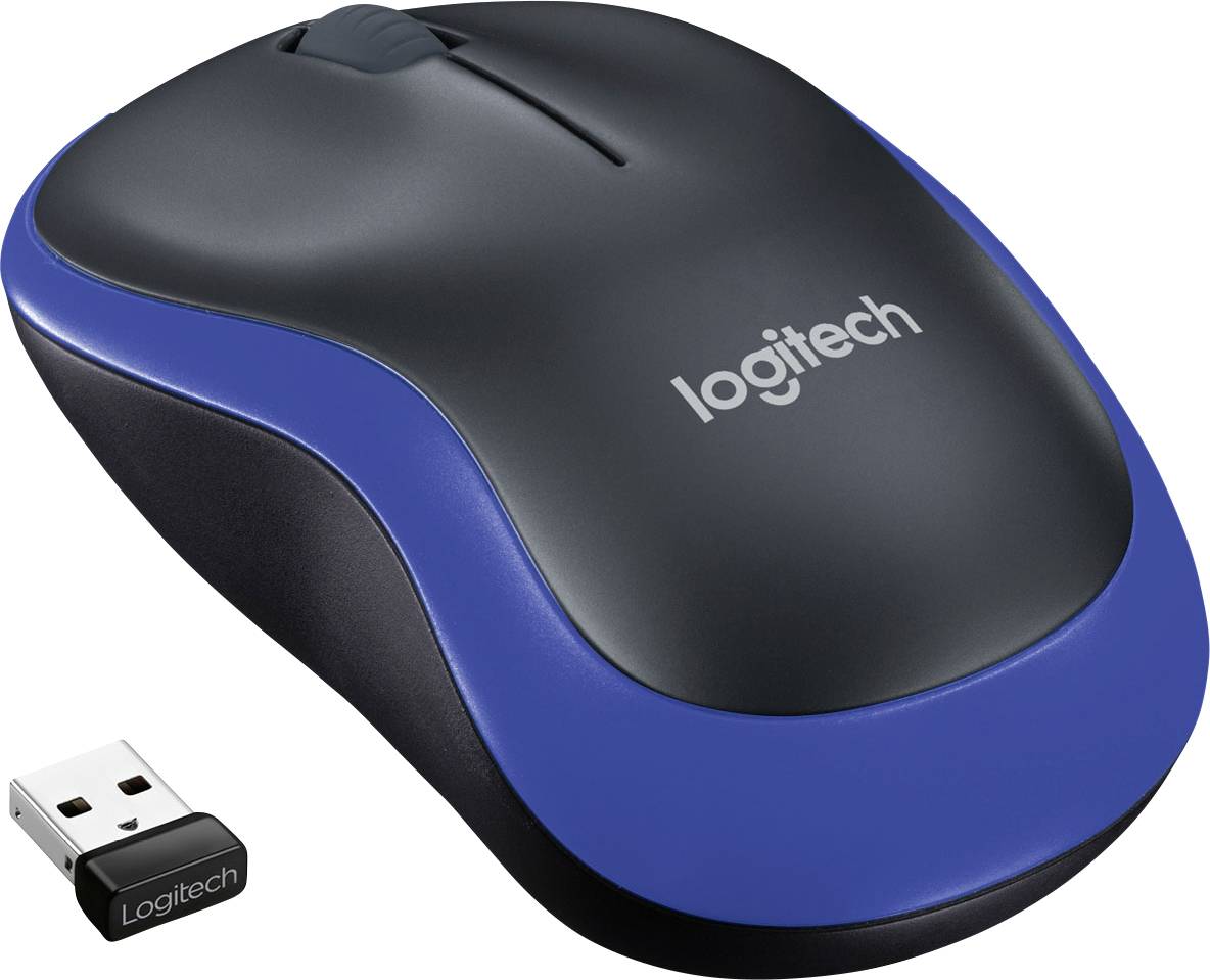 Souris Logitech sans fil en bleu avec récepteur USB. Idéale pour ordinateurs et ordinateurs portables, design convivial, manipulation facile.