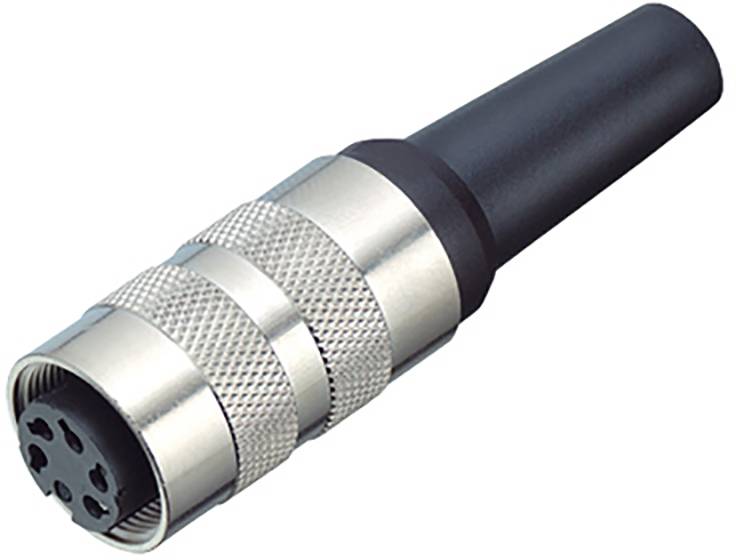 Un connecteur DIN à 5 broches en argent et noir, généralement utilisé pour les connexions audio ou les anciens matériels informatiques.