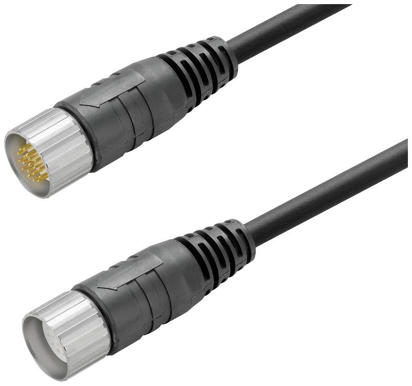 Deux câbles de connexion noirs avec plusieurs broches dorées sont représentés côte à côte.
