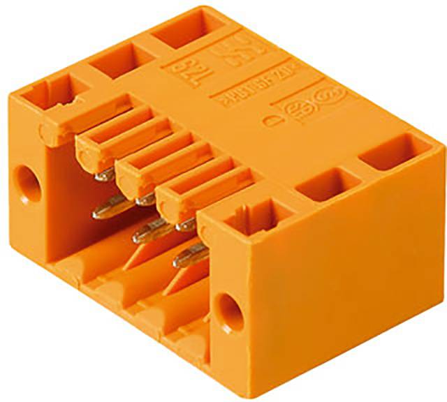 Connecteur orange à broches métalliques multiples de forme rectangulaire, utilisé dans les applications électriques pour la connexion de câbles.