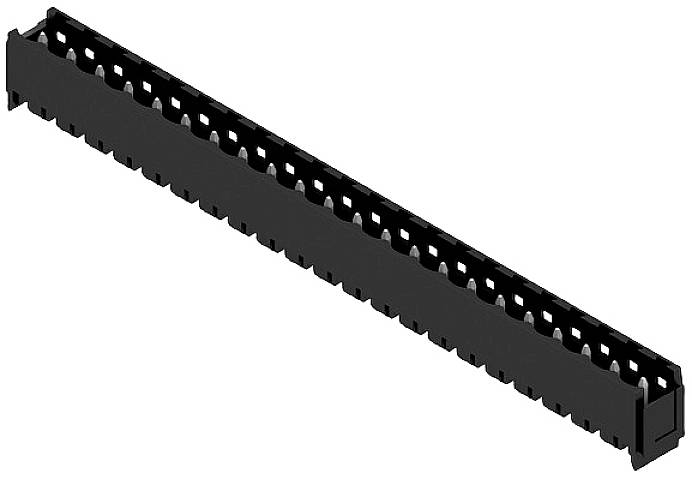Un conduit de câbles noir rectangulaire avec plusieurs ouvertures pour la gestion des câbles dans des environnements informatiques ou de bureau.