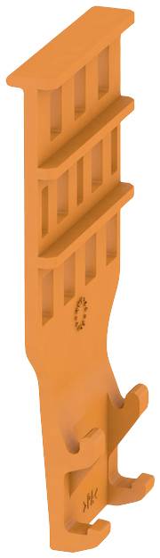 Outil en plastique orange avec crochet et embouts quadrillés, potentiellement adapté à la gestion des câbles ou aux fixations.