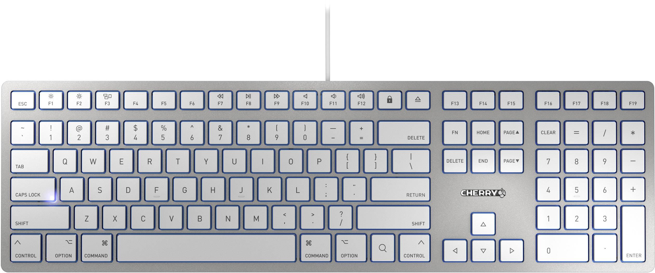 CHERRY KC 6000 Slim für MAC USB Clavier anglais US, QWERTY, Mac argent, blanc