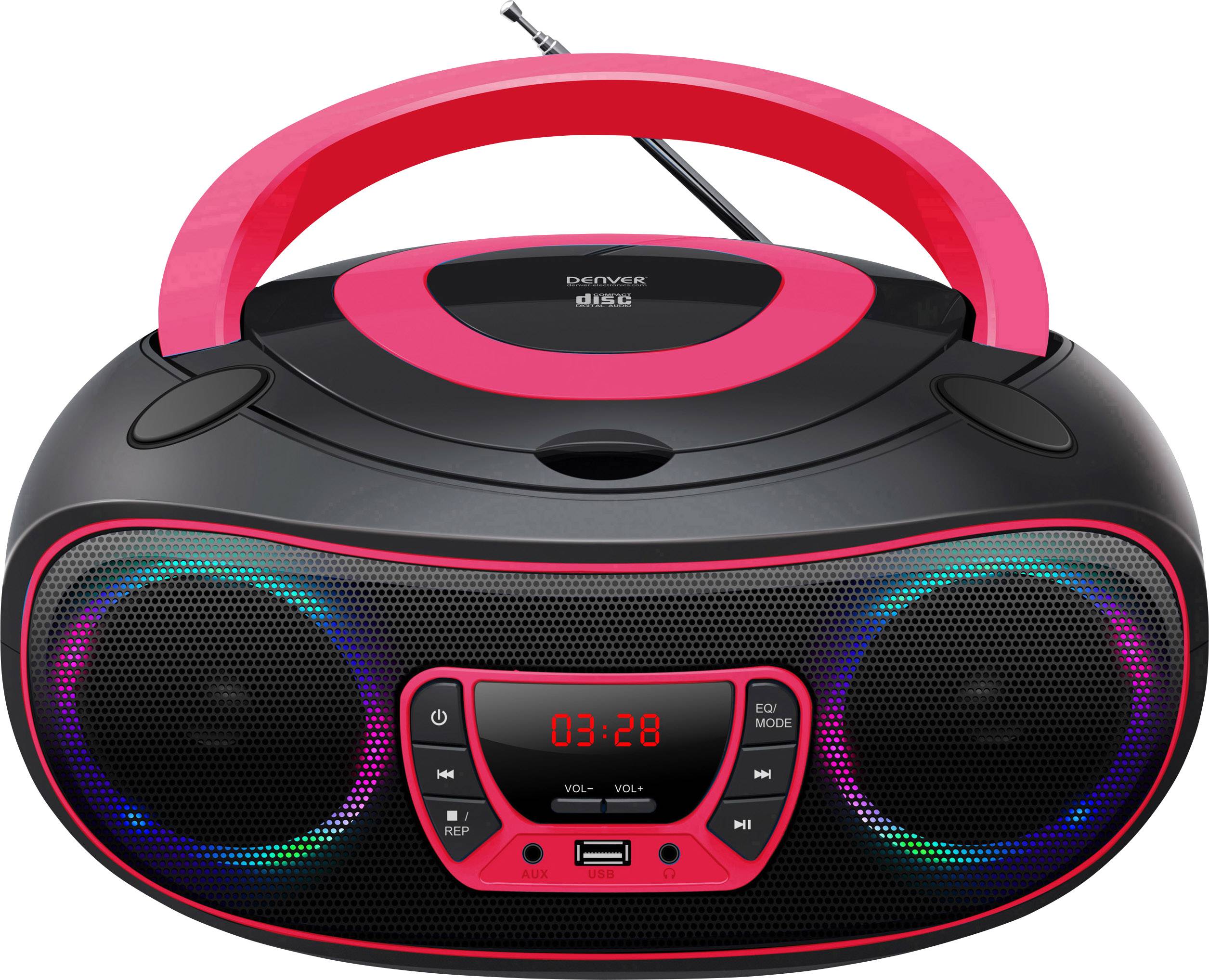 Denver TCL-212BT Radio-lecteur CD FM AUX, CD, USB, Bluetooth lumière d'ambiance rose
