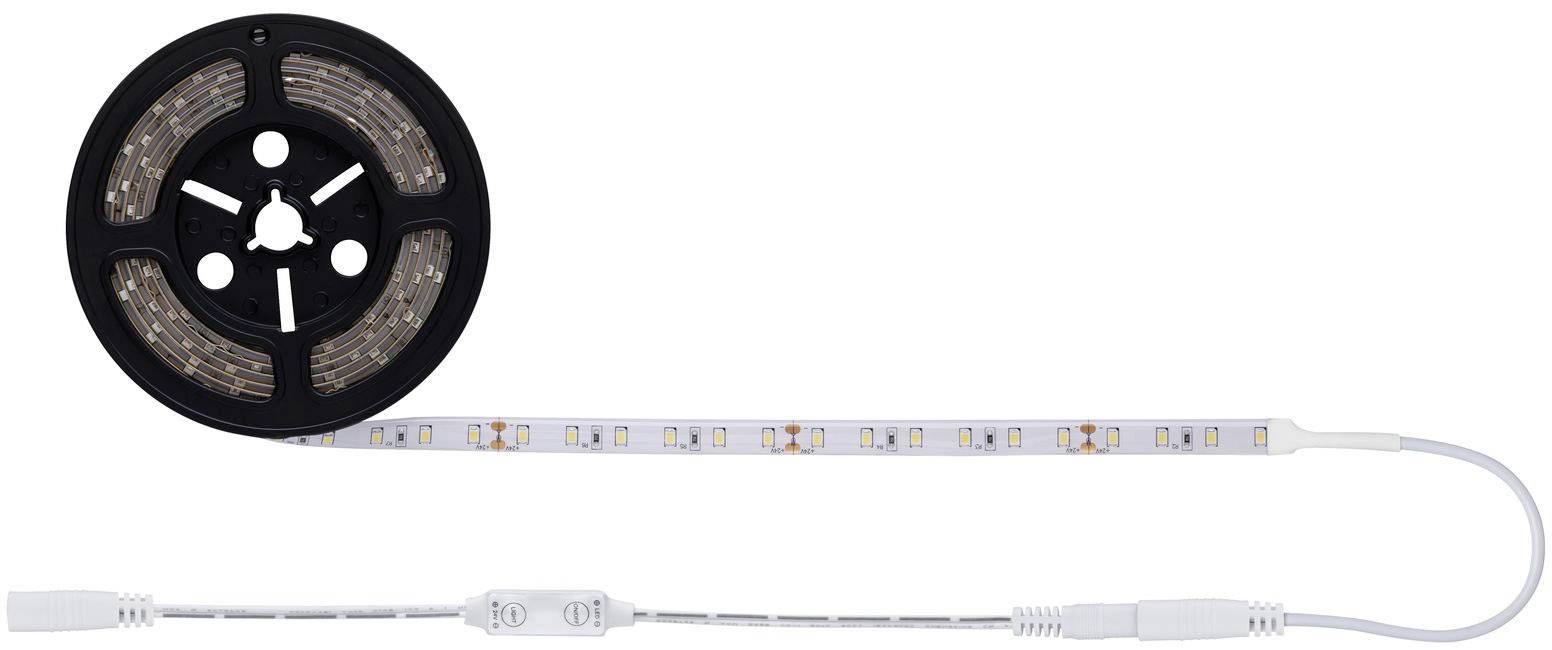 Une bande LED enroulée sur une bobine noire avec une partie dégradée montrant des LED de différentes couleurs.