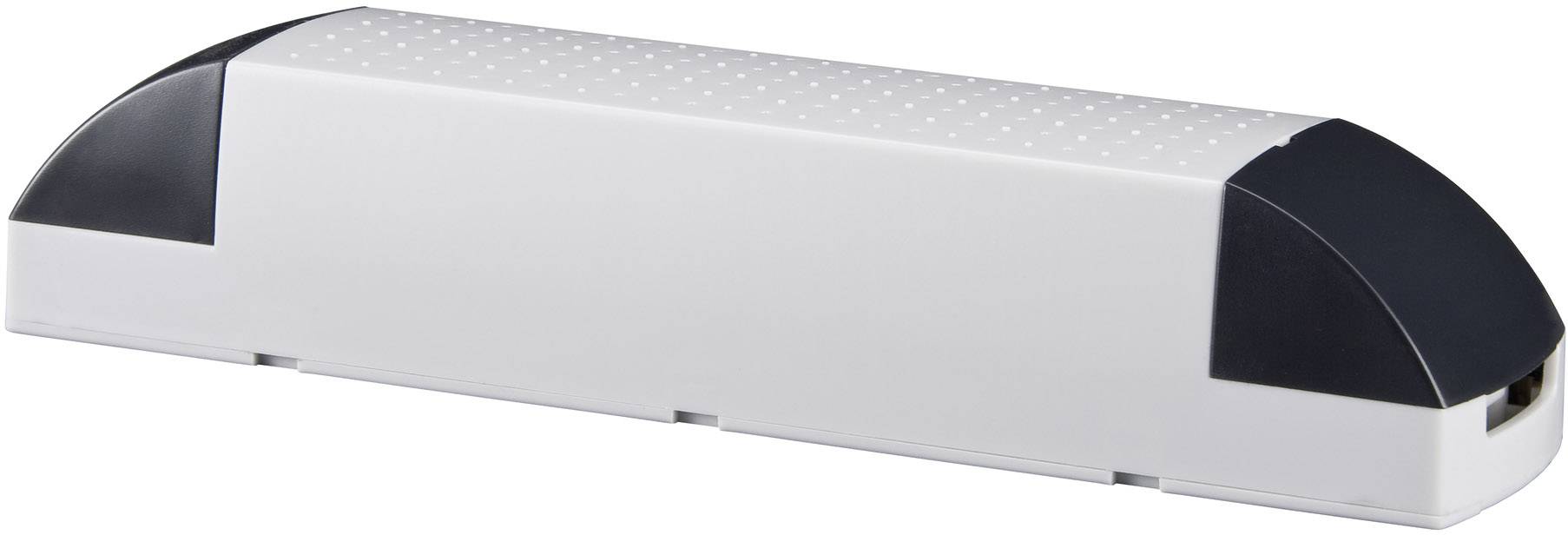 Un appareil rectangulaire blanc et noir aux extrémités arrondies. Probablement un appareil électronique ou informatique.