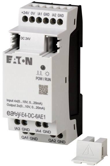 'Automate programmable à mémoire d'Eaton, modèle easyE4-DC-6AE1, avec entrées et sorties pour applications de commande industrielle.'