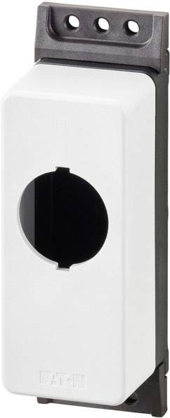 Boîtier électrique pour interrupteur ou bouton, rectangulaire, blanc avec bordure noire, trou central pour montage.