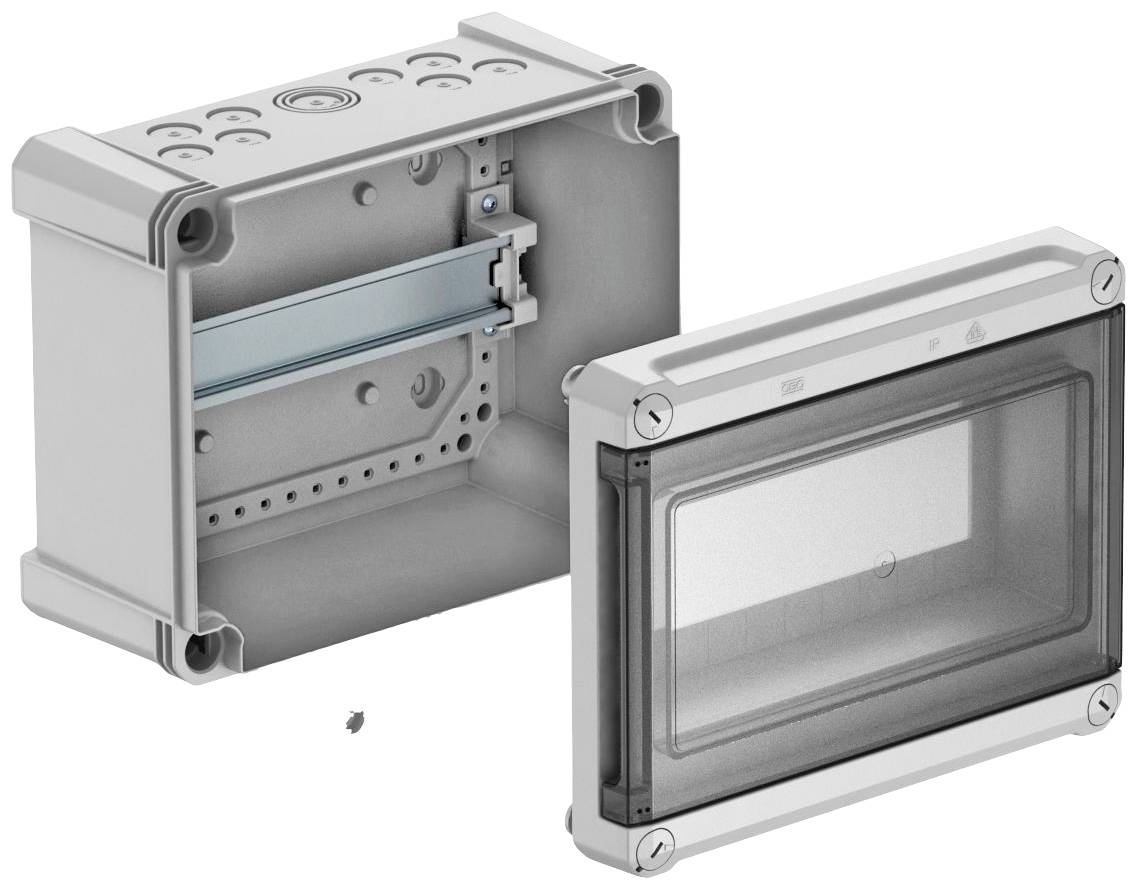 Boîtier avec couvercle frontal amovible, adapté aux installations électriques, offrant une protection et une organisation du câblage interne.