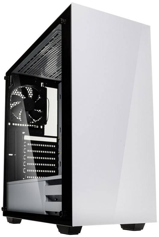 Tour midi Kolink STRONGHOLD WHITE Boîtier PC blanc, noir 2 ventilateurs pré-installés, fenêtre latérale, filtre anti-poussière