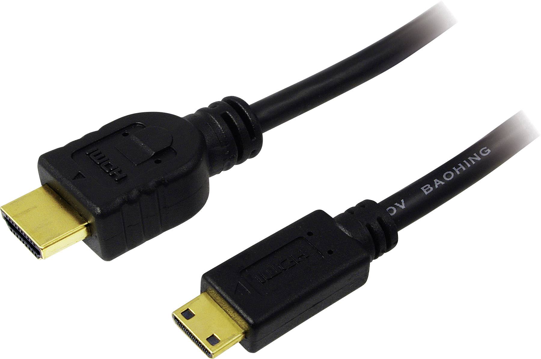 Deux câbles noirs, l'un avec une fiche HDMI et l'autre avec une fiche Mini-HDMI, permettant de connecter des appareils tels que des ordinateurs et des écrans.