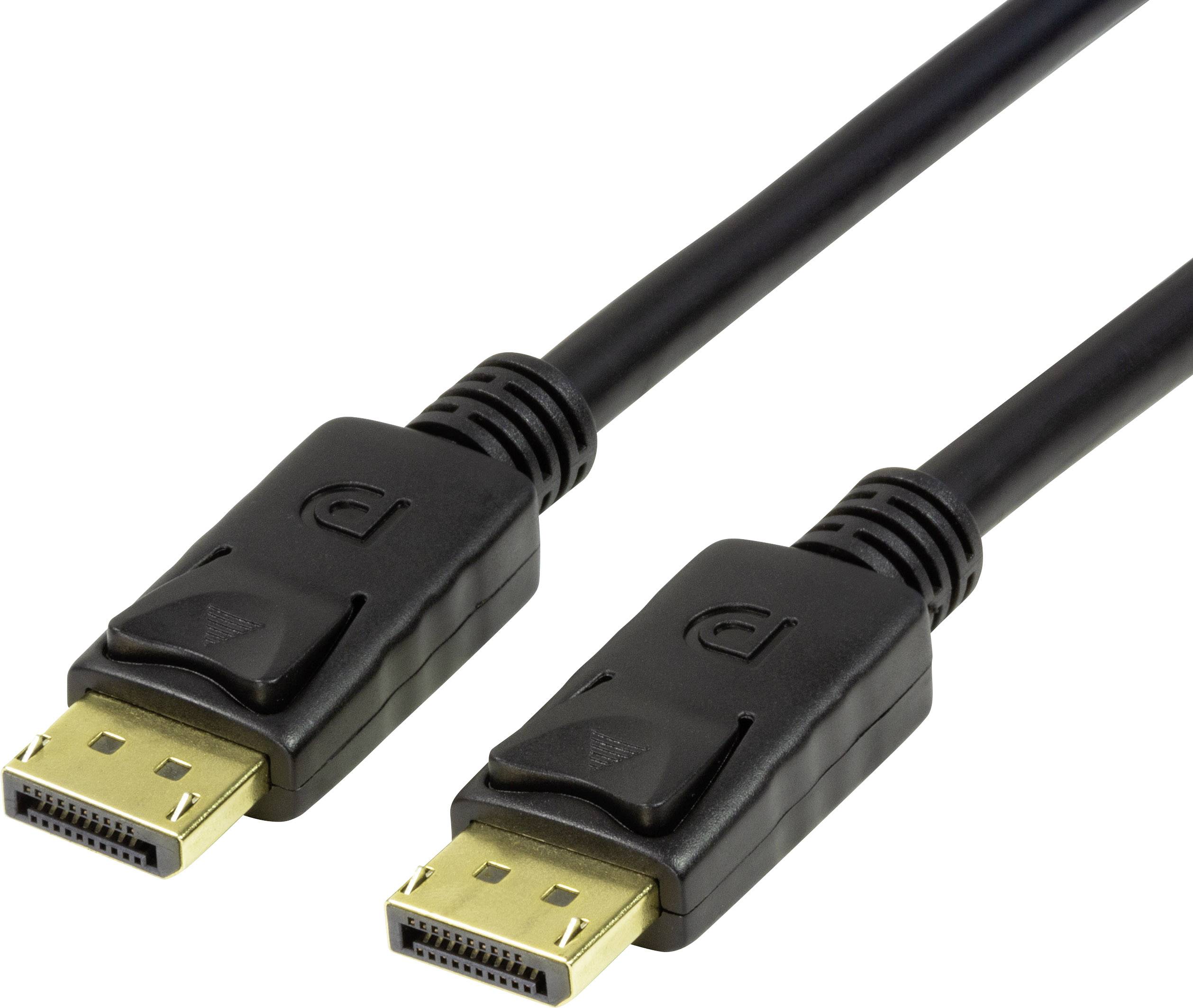 Deux câbles DisplayPort noirs avec des connecteurs aux deux extrémités, adaptés pour connecter des ordinateurs à des écrans afin de transmettre des signaux vidéo et audio numériques.