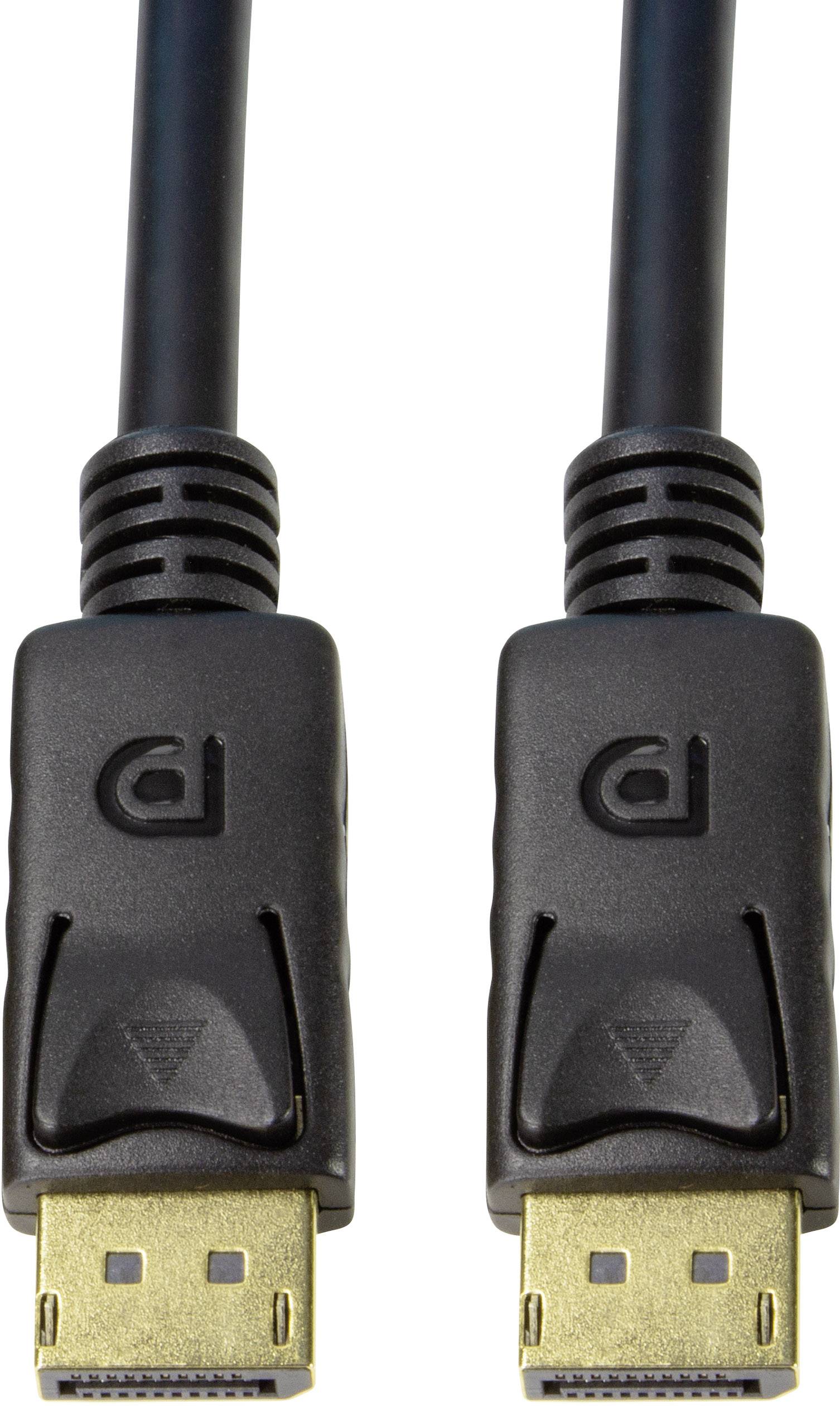 Deux câbles DisplayPort noirs avec des connecteurs dorés, utilisés pour connecter des écrans à des ordinateurs.