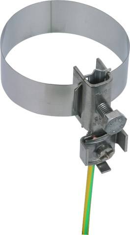 Collier de serrage métallique avec vis et câble de mise à la terre, utilisé pour la mise à la terre électrique.