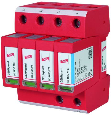 Dispositif de protection contre les surtensions DEHNguard rouge avec plusieurs modules enfichables pour sécuriser les systèmes électroniques contre les surtensions.