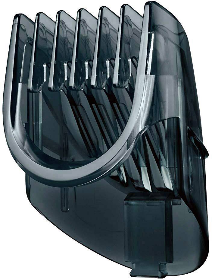 Couvre-lame gris foncé pour un rasoir à plusieurs réglages de longueur, utilisé pour tailler les poils.