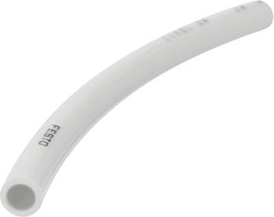 Un tuyau en plastique blanc courbé portant l'inscription 'Festo' sur le côté.