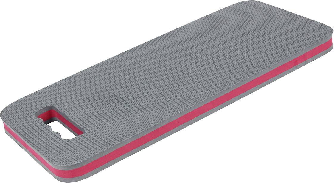 Tapis de genoux gris avec bordure rouge, rectangulaire, avec poignée de transport, adapté aux travaux de jardinage ou aux projets de bricolage.