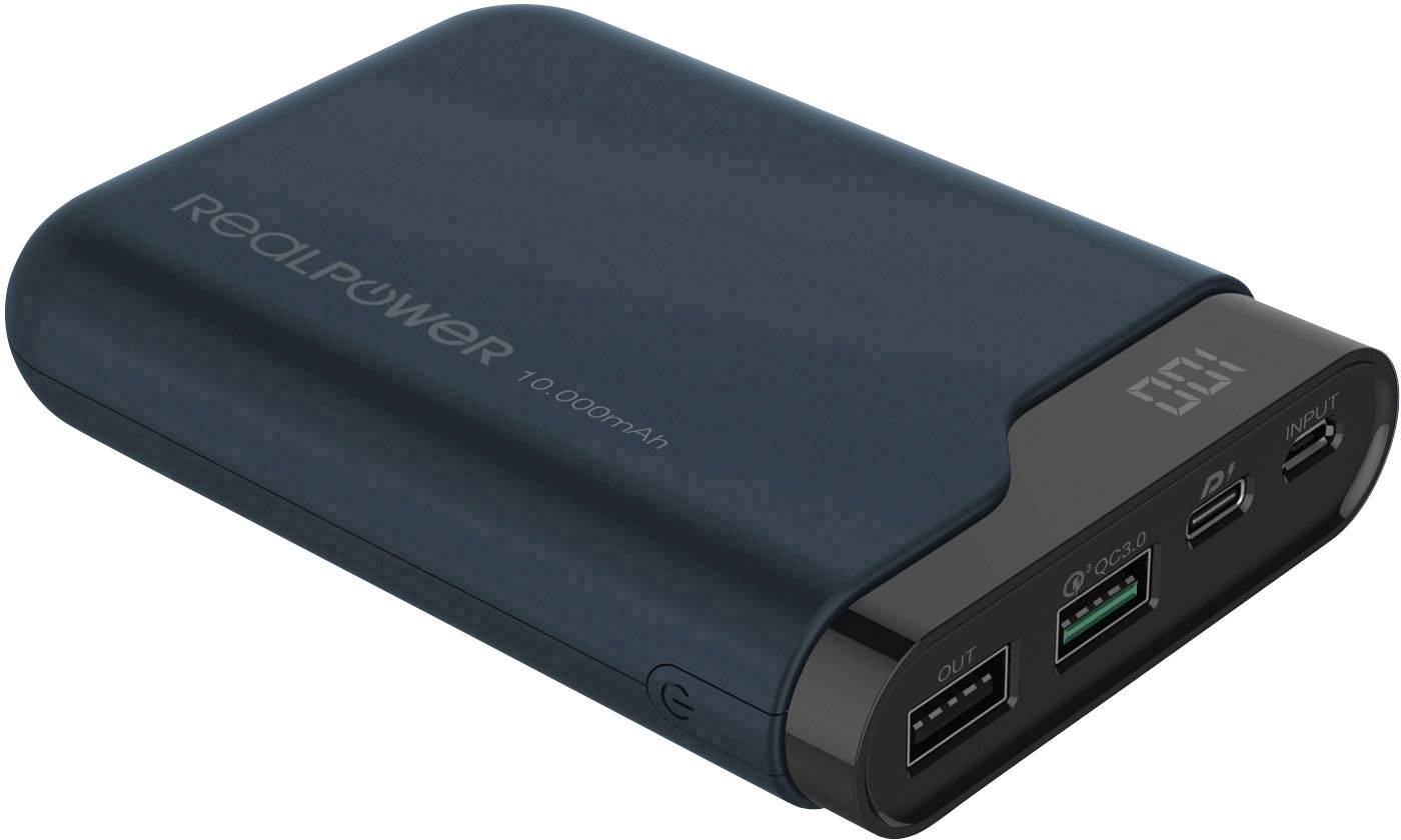 RealPower PB-10000 PD Powerbank (batterie supplémentaire) 10000 mAh Quick Charge 3.0 Li-Ion bleu minuit