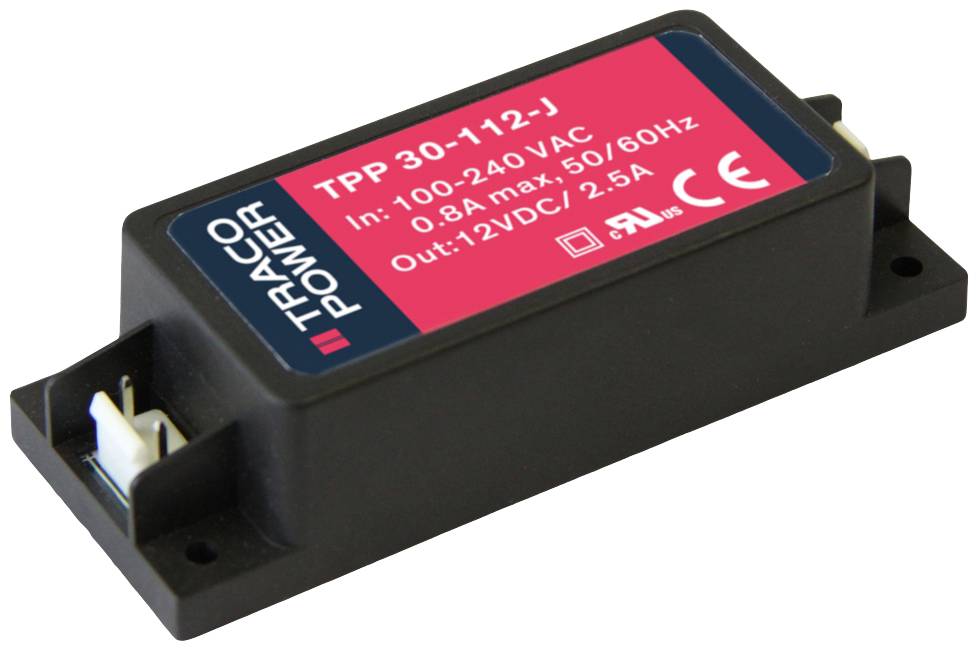 Convertisseur d'alimentation TRACO POWER TPP 30-112-J, plage d'entrée 100-240 VCA, sortie : 12 VCC/2,5 A, certifié CE.