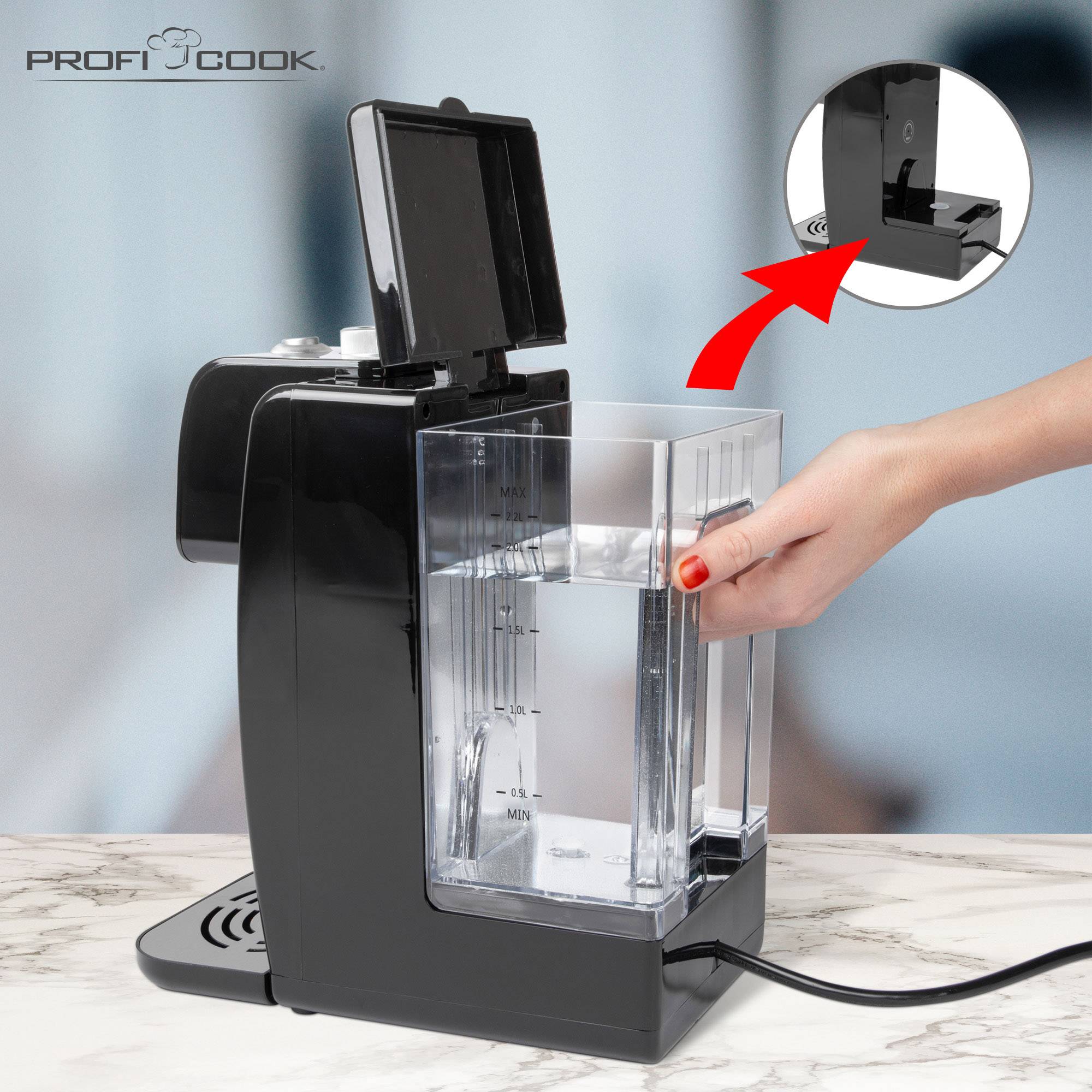 Profi Cook PC-HWS 1168 Distributeur de boissons chaudes inox, noir Contenance: 2.2 l