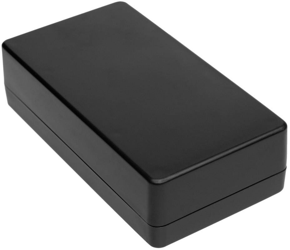 Un boîtier rectangulaire noir aux coins arrondis.