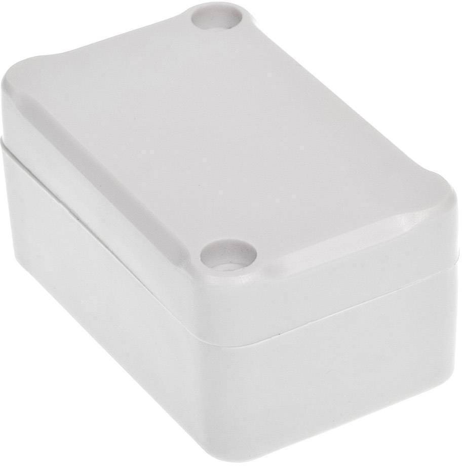 Boîte rectangulaire blanche en plastique avec des coins arrondis et deux trous sur le dessus.