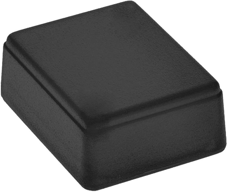 Un objet rectangulaire noir aux bords arrondis ; probablement un boîtier en plastique ou une boîte.