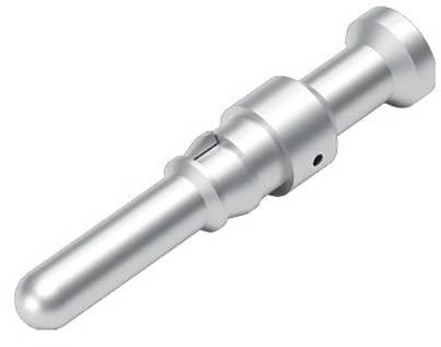 Une goupille en métal argenté composée de plusieurs sections et présentant un trou sur le côté, probablement un élément de connexion mécanique.