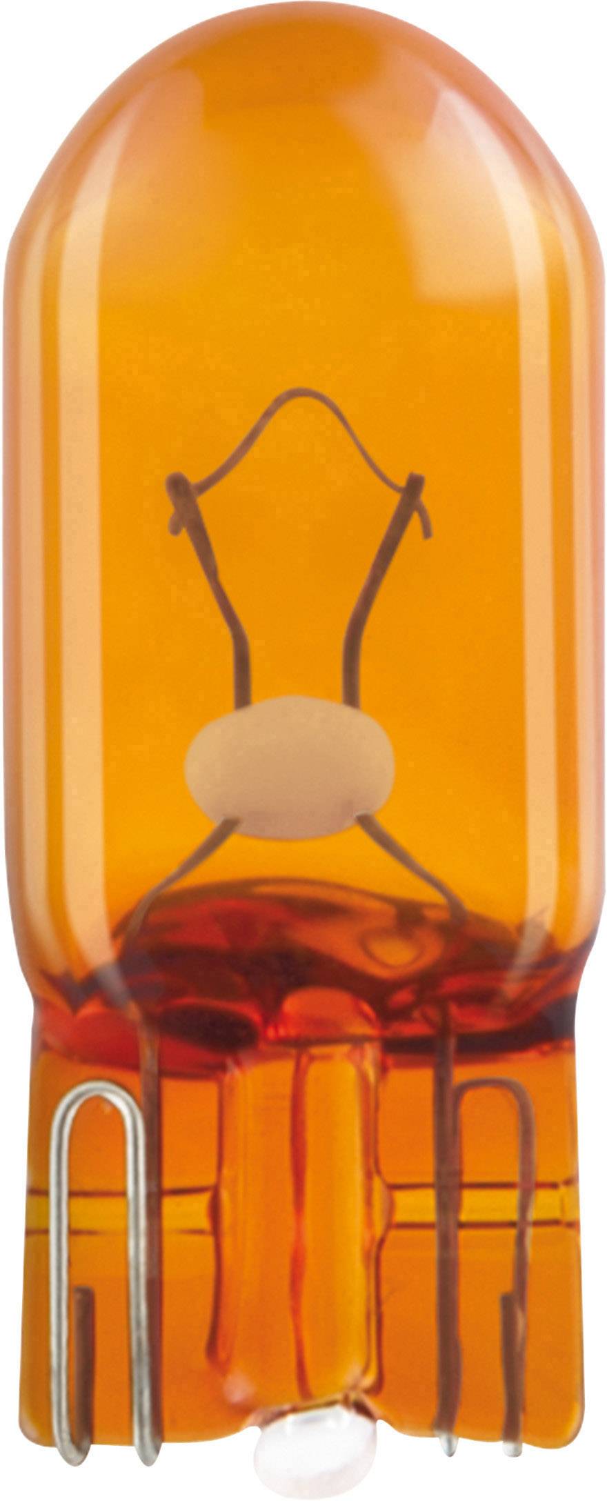 Une ampoule orange, typiquement utilisée pour les phares ou les clignotants de voiture. Elle possède un contact métallique à sa base.