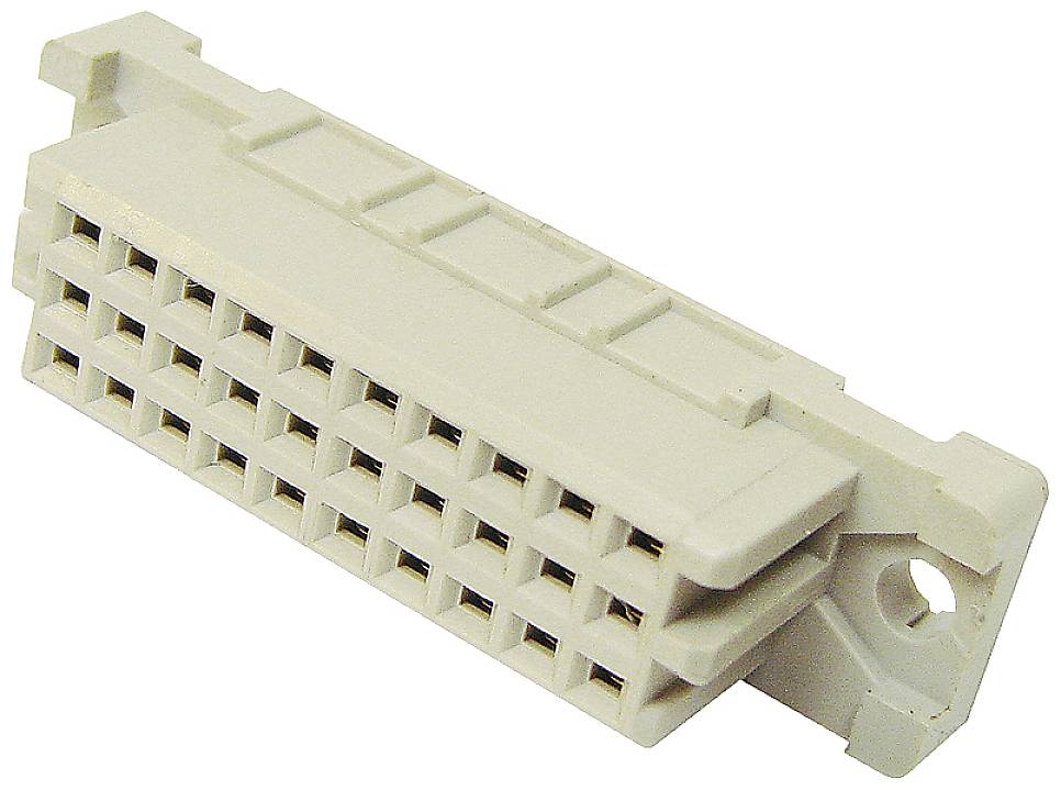 Un connecteur blanc avec plusieurs ouvertures rectangulaires disposées en deux rangées.