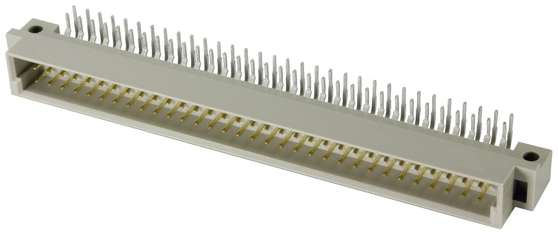 Un connecteur électronique à broches métalliques parallèles destiné à être fixé sur un circuit imprimé.