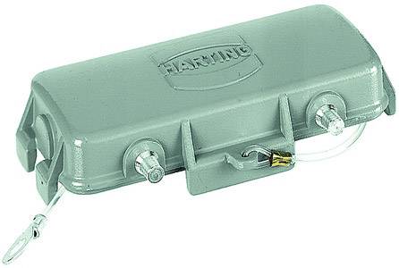 Boîtier de connecteur métallique en vert clair avec vis latérales, joint d'étanchéité pour câble et logo de marque. Principalement utilisé pour des applications industrielles.