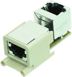 Un connecteur Ethernet avec deux ports RJ45 côte à côte, adapté pour prolonger des câbles réseau.