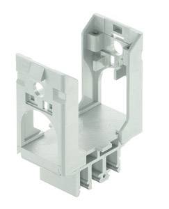 Boîtier rectangulaire gris en plastique avec deux ouvertures verticales et une base de montage, probablement destiné à des composants électriques.