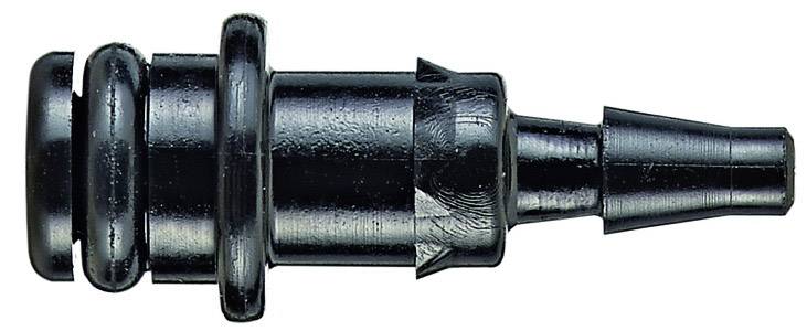 Un adaptateur en plastique noir à surface striée, utilisé pour les tuyaux ou les tubes.