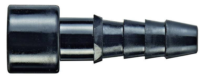 Un connecteur en plastique noir avec plusieurs rainures étagées, permettant une connexion sécurisée entre des tuyaux.