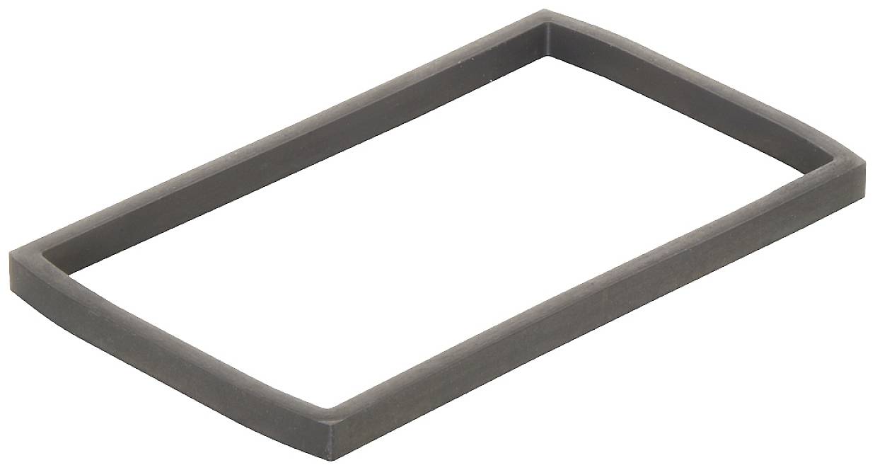 Cadre en caoutchouc noir rectangulaire, potentiellement utilisable pour un joint d'étanchéité ou comme bordure de protection.