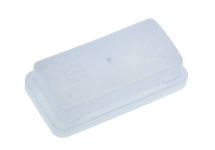 Boîte à beurre en plastique avec couvercle, fermée. Idéale pour la conservation du beurre au réfrigérateur.