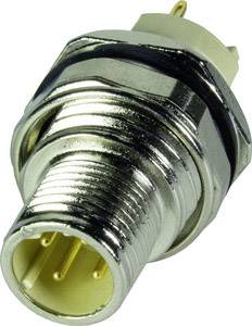 Connecteur coaxial métallique fileté, avec six broches à l'intérieur, vue latérale, utilisé pour les connexions électriques.