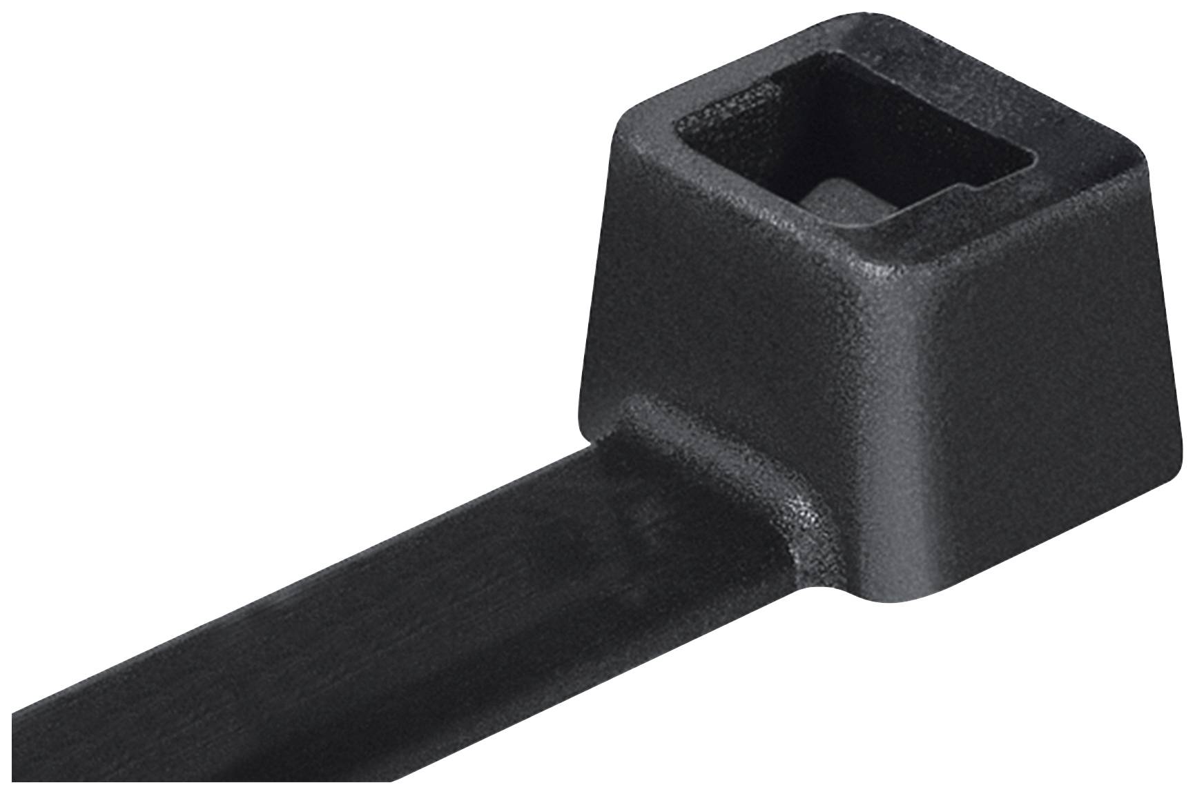 Collier de câble en plastique noir avec fermeture rectangulaire.