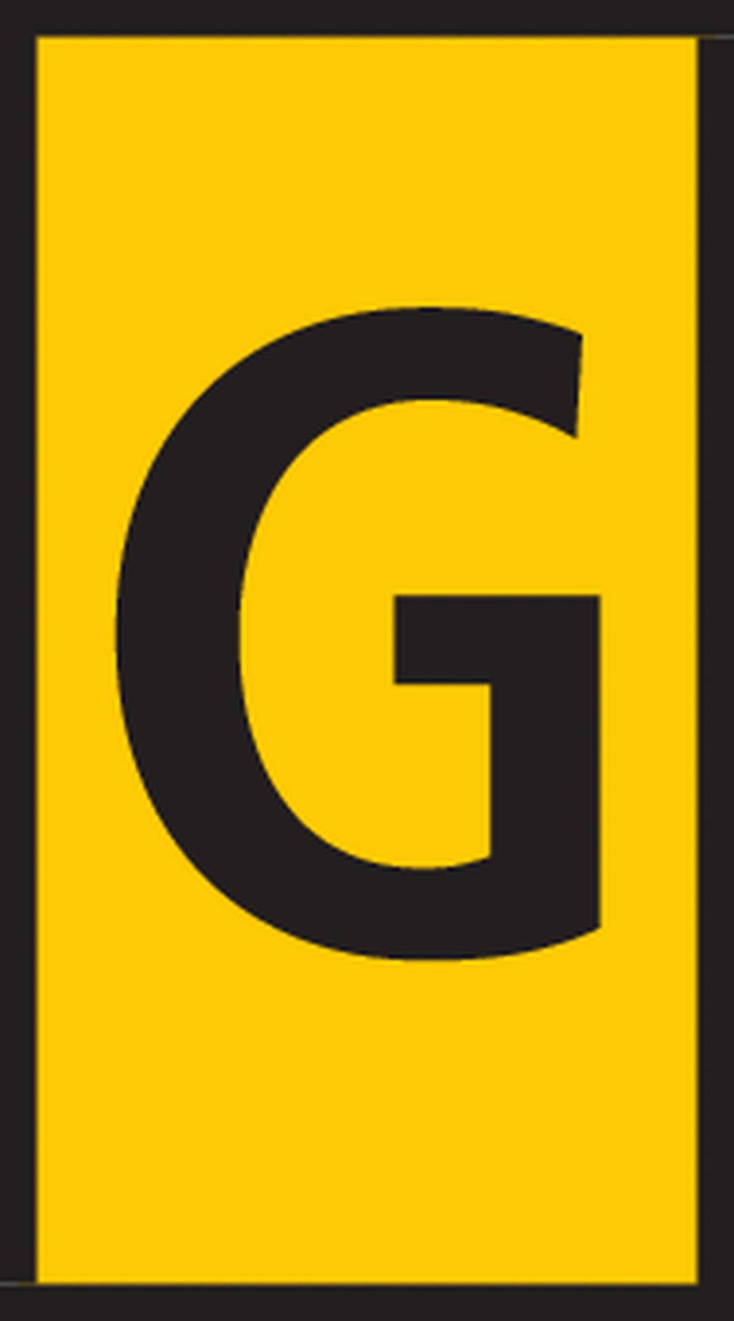 Panneau rectangulaire jaune avec un grand caractère noir 'G' au centre.