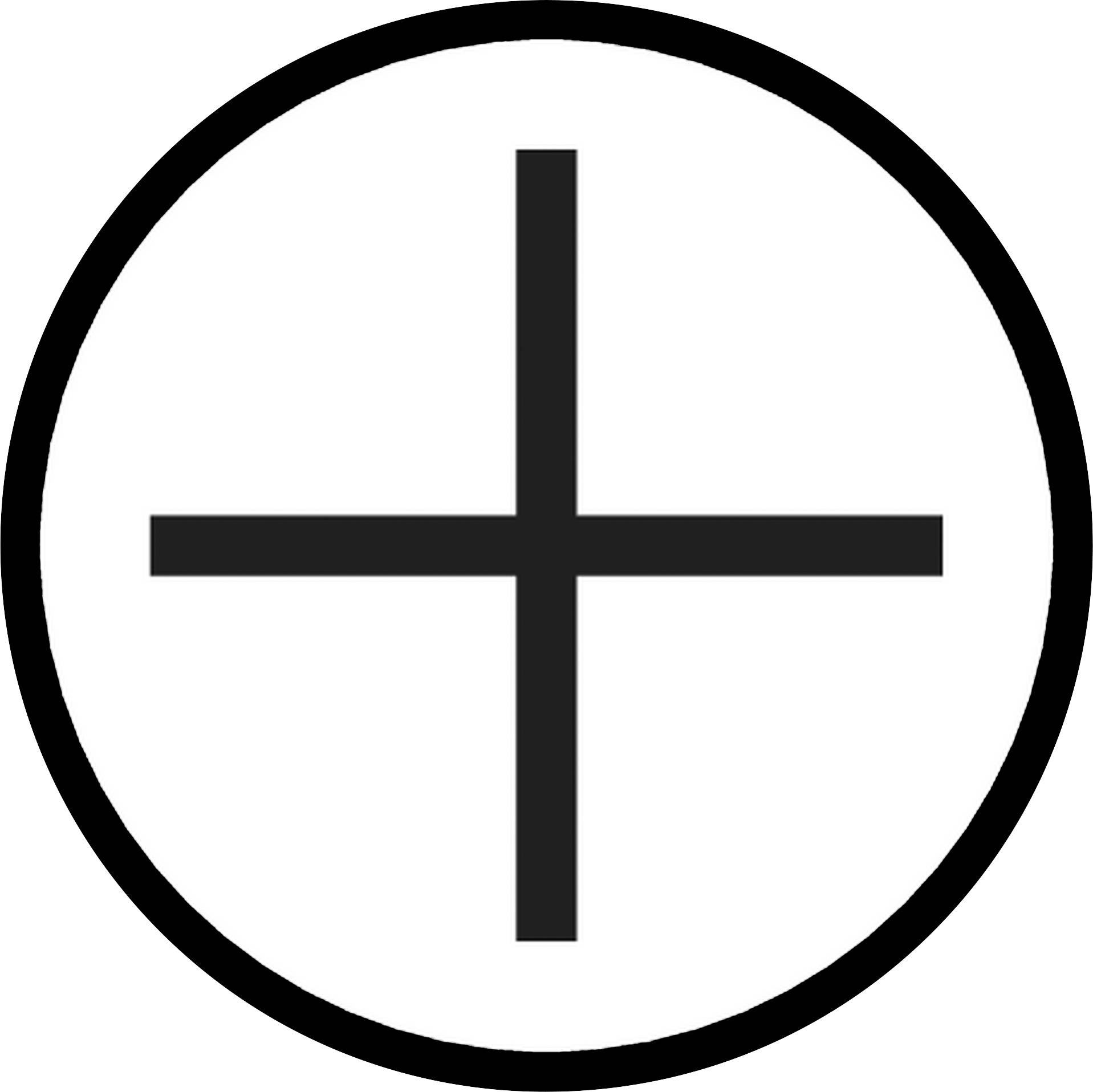 Un signe plus noir dans un cercle noir sur un fond blanc.