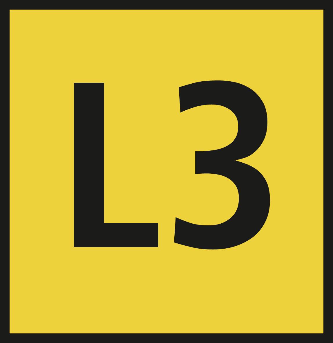 Carré jaune avec bordure noire, portant le texte noir 'L3'.