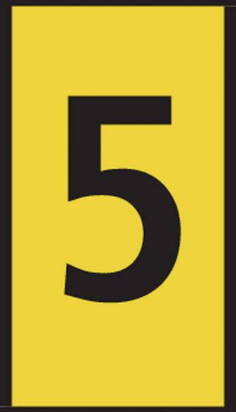 Panneau jaune avec un grand chiffre noir '5' au centre.