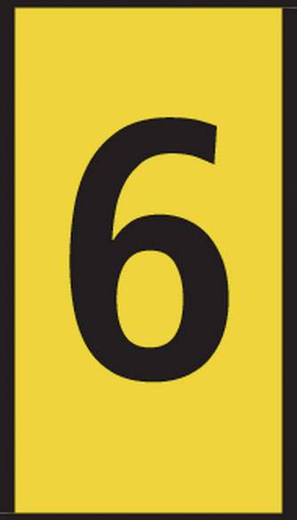Un panneau jaune avec un chiffre noir '6', symbolisant potentiellement une numérotation ou un classement.