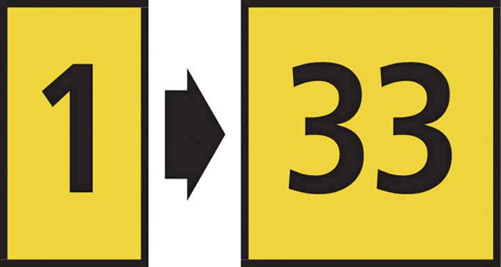 Panneau jaune avec un contour noir, portant les chiffres '1' et '33', séparés par un symbole de flèche noir.