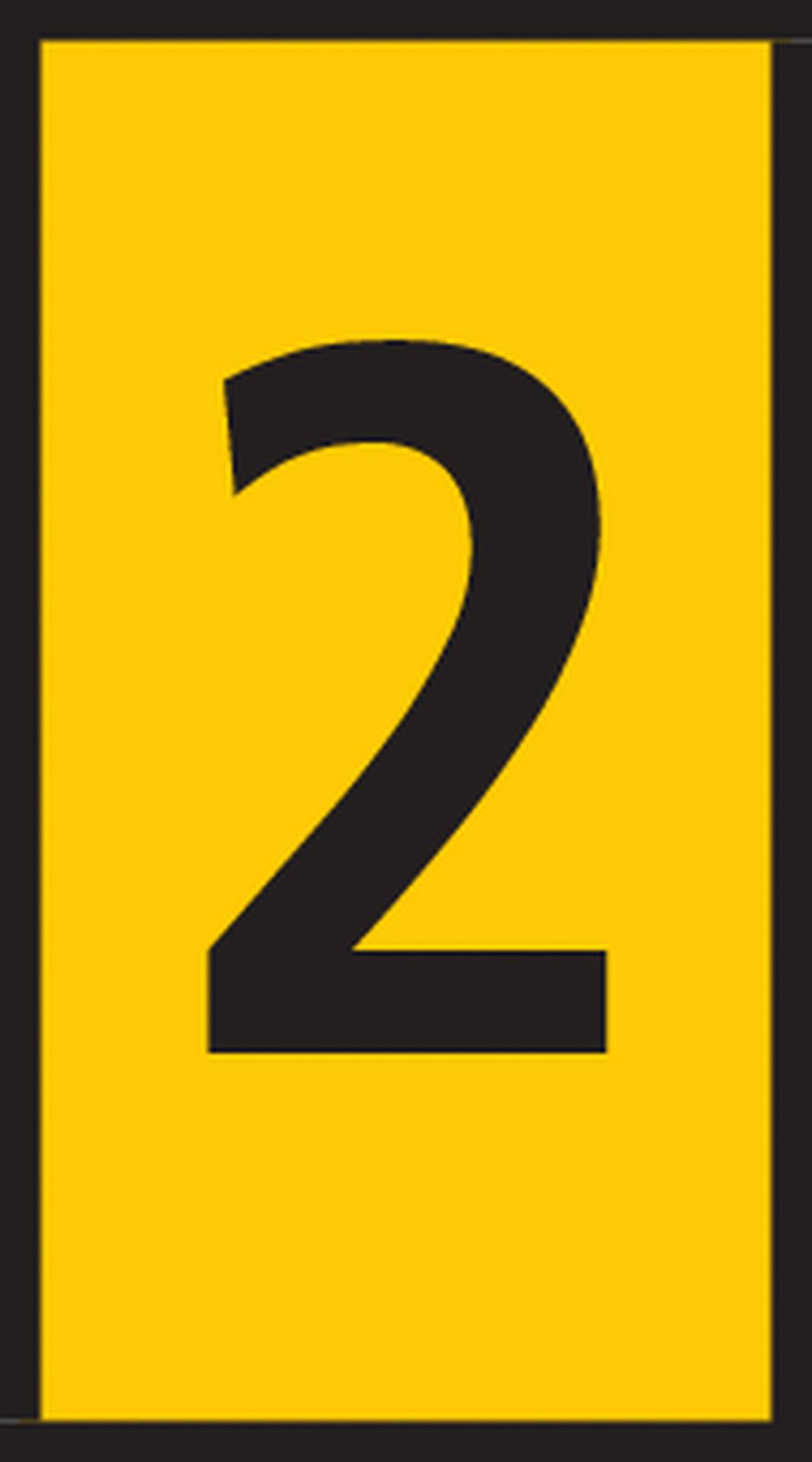 Rectangle jaune avec le chiffre noir '2' grand au centre.