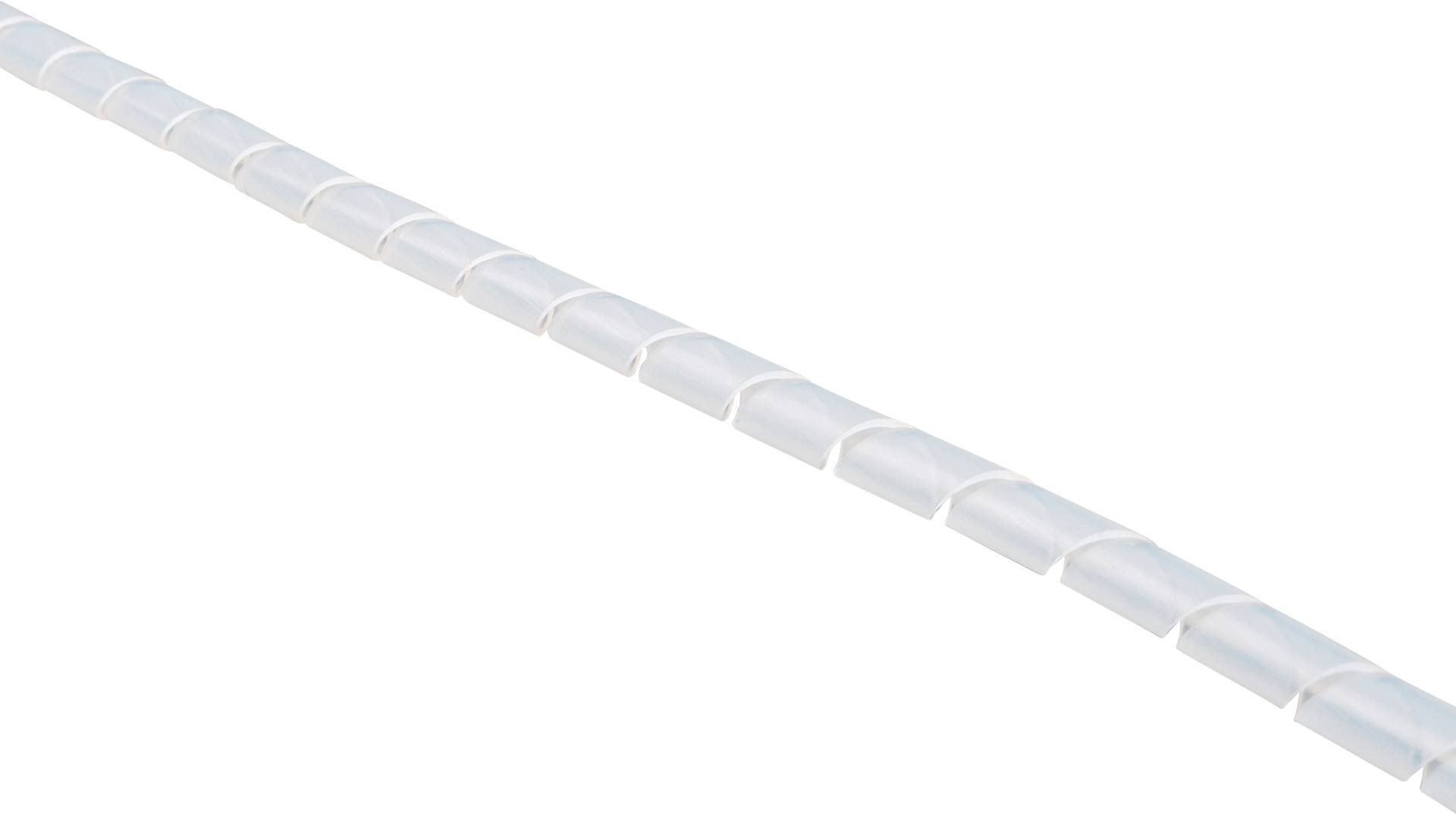 Gaine de câble en spirale blanche enroulée autour d'un câble. Elle organise et protège les câbles pour créer un aspect plus ordonné.
